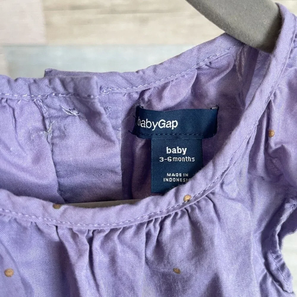 Baby GAP Gold Foil Polka Dot Swing Dress Purple Baby Girl 3-6 Months 3-6M